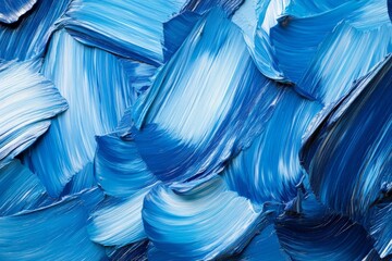 Fototapete - Vibrant blue abstract texture created with thick brushstrokes in a layered design showcasing various shades