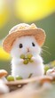 © Mr Muslich - Adorable White Hamster in Straw Hat with Grapes