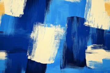 Poster - Abstract blue painting with contrasting white strokes creates a dynamic visual experience in an artistic setting