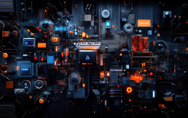 Poster - Explore a stunning visualization of a futuristic circuitry design, featuring intricate components and vibrant colors, evoking the essence of advanced technology and innovation in the digital age.