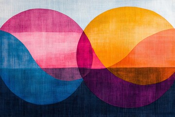 Leinwandbilder - Vibrant abstract composition with overlapping shapes in bold colors on textured canvas