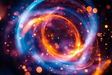 Poster - Vivid swirling lights create an abstract cosmic whirlpool effect in vibrant colors during an artistic display