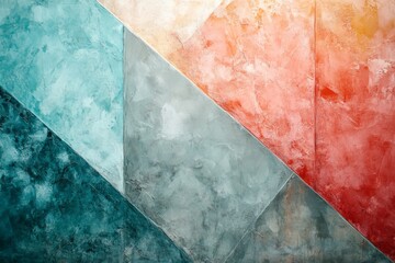 Aufkleber - Colorful abstract wall design featuring geometric shapes and textured elements in soft hues of blue, grey, and orange