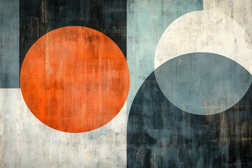 Poster - Abstract geometric artwork featuring contrasting colors and shapes with circular forms and textured backgrounds