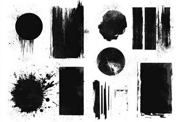 Aufkleber - Abstract black shapes and textures create a modern artistic composition suitable for various design projects
