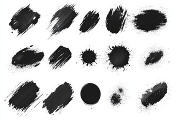 Poster - Abstract black paint strokes and splatters on white background create a dynamic artistic texture