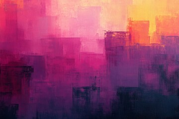 Poster - Vibrant abstract painting showcasing shades of pink, purple, and orange in a modern artistic composition