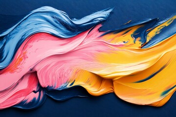Aufkleber - Colorful abstract painting with bold swirls of pink, blue, and yellow hues on a textured surface