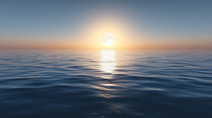 Poster - Tranquil sunset over calm ocean waters, creating a serene and peaceful atmosphere in a beautiful natural setting