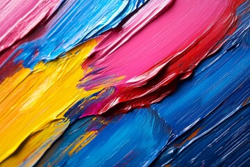 Aufkleber - Colorful abstract artwork with vibrant brush strokes showcasing a blend of blue, pink, yellow, and red hues
