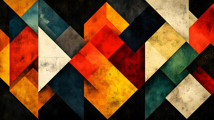 Poster - Abstract geometric pattern featuring vibrant colors and textured surfaces, creating a dynamic visual effect