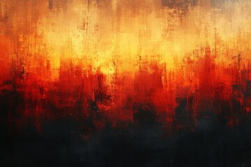 Poster - Abstract artwork depicting warm colors and textured layers in shades of orange, red, and black against a gradient background