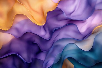 Poster - Colorful silk fabric draped in wavy patterns creating a fluid and vibrant visual effect