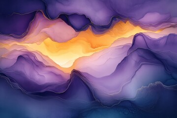 Poster - Vibrant abstract landscape showcasing purple and orange waves of color at sunset