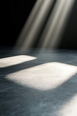 Poster - Bright spotlights create subtle gradients on a polished black floor, generating a unique atmosphere ideal for presentations or creative displays