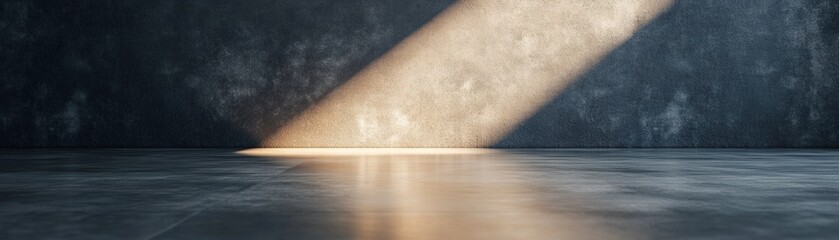 Poster - Bright spotlight casts a warm glow on a polished black floor, creating a striking reflection and gradient effects, ideal for showcasing text or design elements