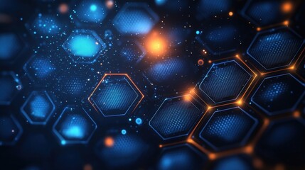 Poster - Abstract hexagon background with glowing lights in dark atmosphere creating a modern digital design