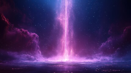 Poster - Purple and blue space scene with bright light source in the center of the image