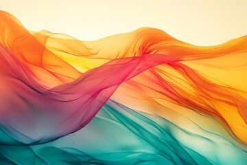 Poster - Colorful flowing fabric waves create a stunning abstract appearance in soft light during the golden hour