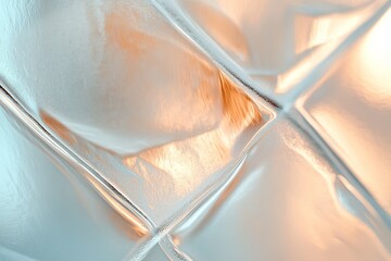 Poster - Soft diagonal beams of warm light illuminate a semi-opaque frosted glass surface, revealing blurred abstract shapes behind, adding depth and texture to the visual experience