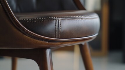 Wall Mural - Close-up of a Brown Leather Chair with Wooden Legs