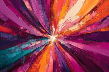 Poster - Colorful abstract artwork depicting vibrant rays extending outward with bold hues of purple, orange, pink, and teal