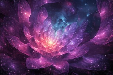 Poster - Colorful cosmic flower radiating light in a deep space environment filled with stars