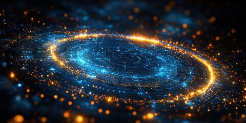 Poster - Spiral of glowing lights creating a vibrant abstract visual on a dark background