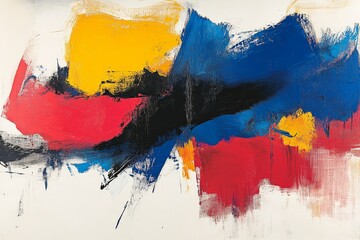 Aufkleber - Bold abstract painting showcasing vibrant colors and dynamic brush strokes on a white canvas