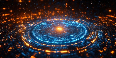 Poster - Circular abstract background in blue and orange with smooth gradient design for modern digital use