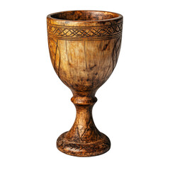 Wall Mural - A rustic wooden goblet with simple carvings and a slightly weathered texture, evoking a medieval or historical aesthetic.