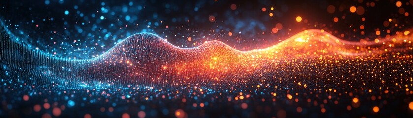 Poster - Digital abstract background with glowing particles and dots in a vibrant color scheme