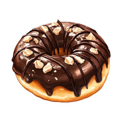 Aufkleber - A close-up view of a single chocolate-glazed donut topped with nuts, showcasing its rich and decadent appearance.