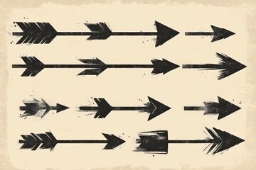 Aufkleber - Distinctive collection of black arrows on textured background showcasing various styles and designs for creative use