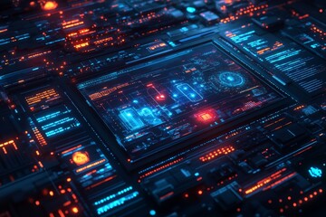 Aufkleber - Digital circuitry design with glowing elements and intricate patterns in a high-tech environment