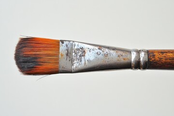 Poster - Close-up of a worn paintbrush showing signs of use and age against a clean background