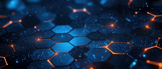 Poster - Blue and orange hexagon background design for abstract or graphic use in digital projects