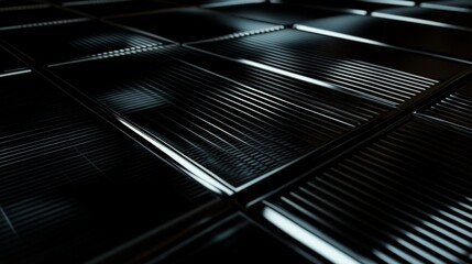 Poster - an abstract d bar graph with metal-textured bars on a black grid background, with highlights and sha
