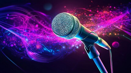 Poster - An abstract image of a microphone with swirling colors and lights, creating a vibrant atmosphere that symbolizes energy and creativity in music