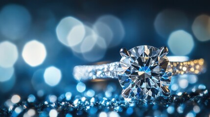 Wall Mural - Diamond Ring Close-up with Blue Bokeh