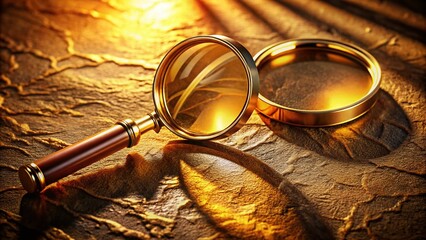 Wall Mural - Aerial View of a Pair of Gold Magnifying Glasses on a Luxurious Surface