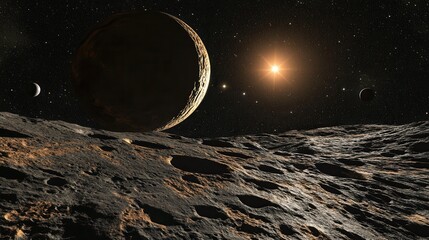 Wall Mural - stunning cosmic landscape with planets and starry sky at dusk