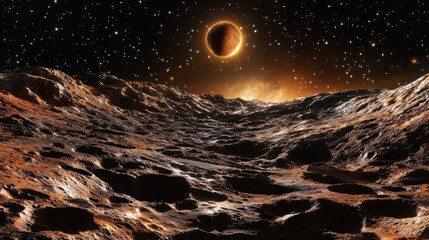 Wall Mural - captivating view of alien landscape with celestial bodies above