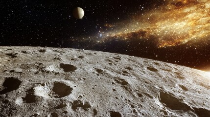 Wall Mural - majestic lunar surface with stars and planets in cosmic background