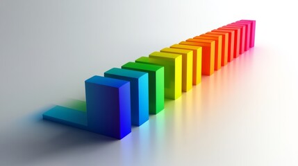 Poster - Array of rainbow-colored D bars in a row, gradually increasing in height, with smooth shadows and reflections