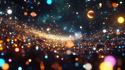 Wall Mural - vibrant cosmic scene with glittering stars and colorful orbs