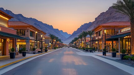 Wall Mural - Desert town street sunrise shopping calm