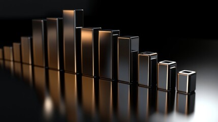 Aufkleber - A D financial bar graph with metallic bars, representing revenue comparison between different companies, placed on a reflective surface with a sleek black background.