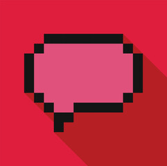 Poster - pink pixelated speech bubble with black border casting long shadow on red background, representing d