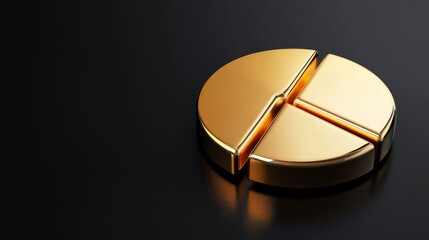 Leinwandbilder - A D pie chart with gold and silver segments on a dark reflective background, illustrating the portion of gold in an investment portfolio